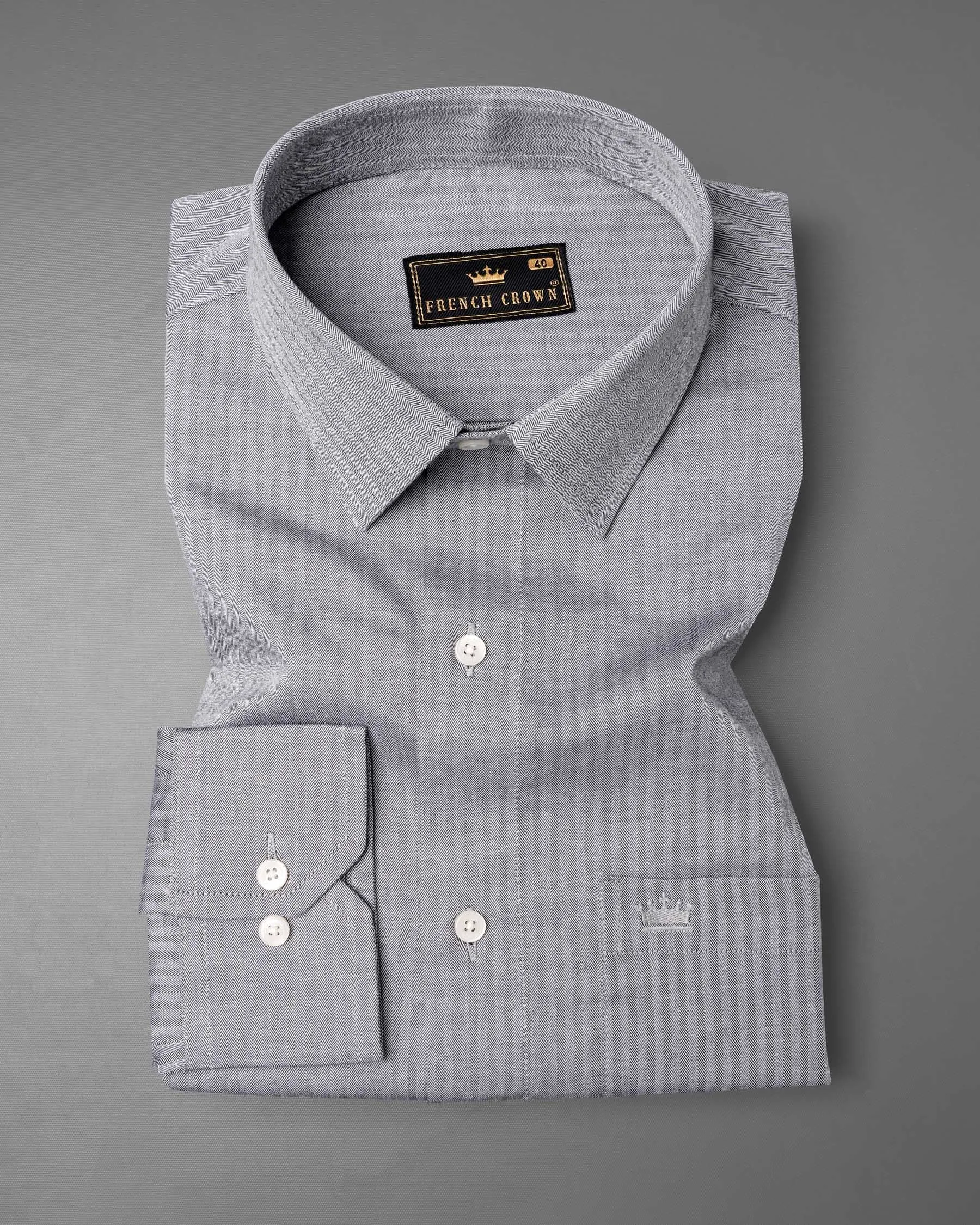 French Gray Striped Herringbone Shirt