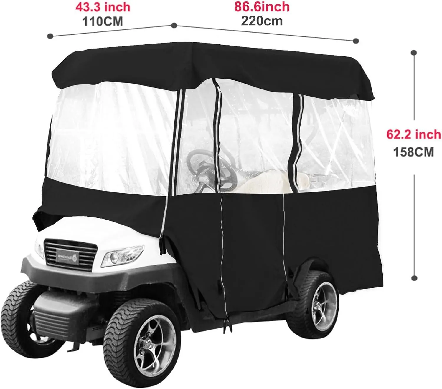 Golf Cart Enclosure Waterproof 4-Person - Outdoor Cart Cover Driving Enclosure with Transparent Windows fits for Most Brand Carts Club Car