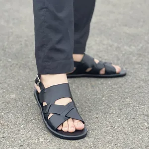 Hand made Classic Black Sandal SS-2333