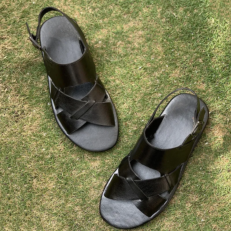 Hand made Classic Black Sandal SS-2333