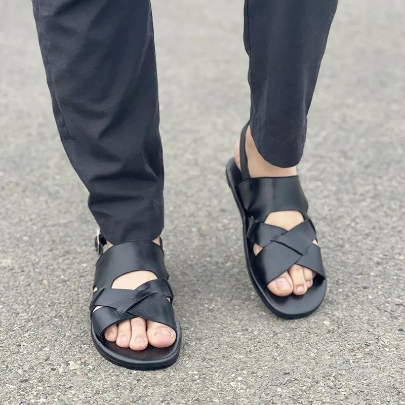 Hand made Classic Black Sandal SS-2333