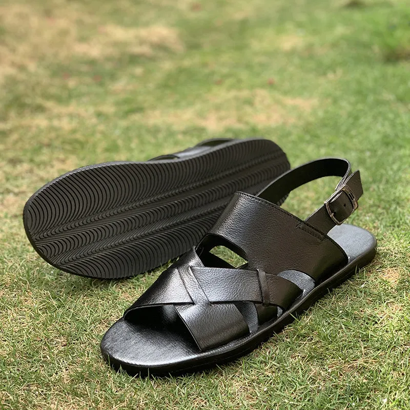 Hand made Classic Black Sandal SS-2333