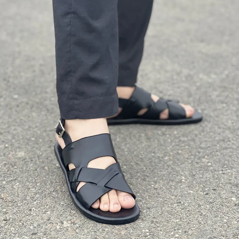 Hand made Classic Black Sandal SS-2333