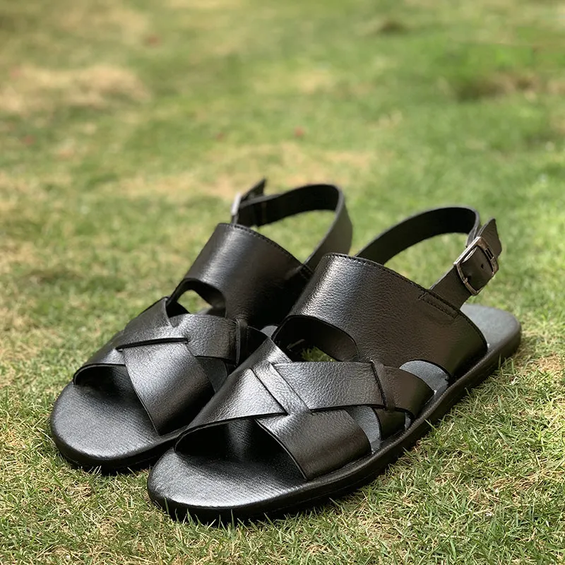 Hand made Classic Black Sandal SS-2333