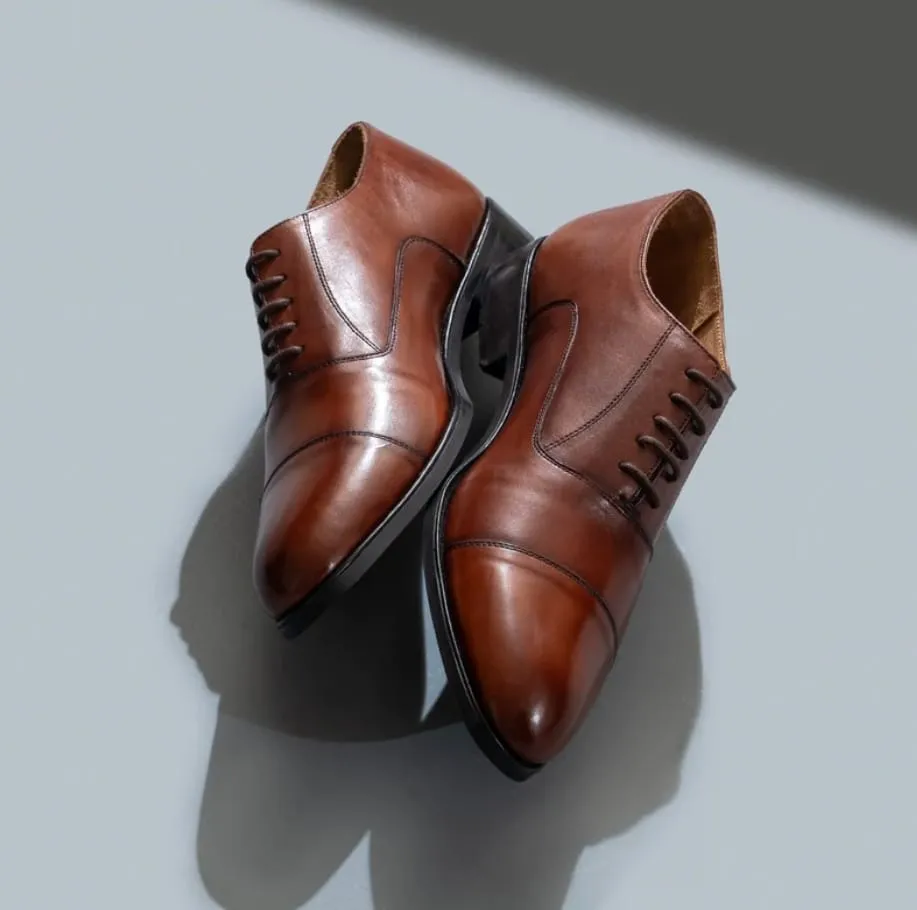 Handmade Brown Calf Leather Oxford Shoes for Men