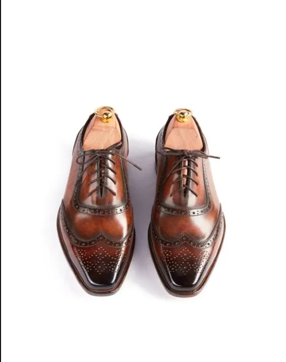 Handmade Brown Leather Wingtip Brogue Oxford Shoes