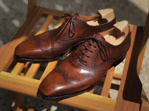 Handmade Brown Leather Wingtip Brogue Oxford Shoes