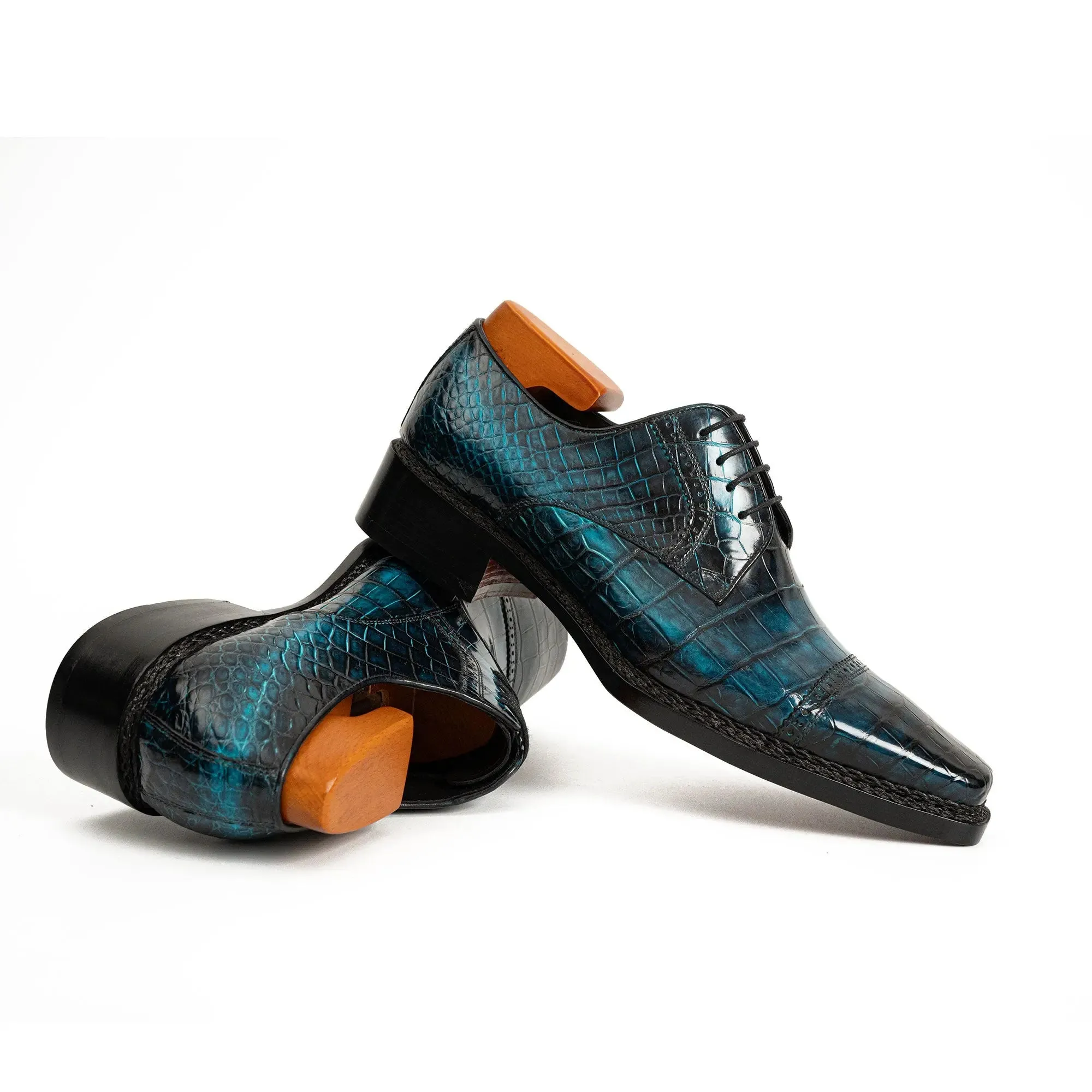 Handmade Nile Crocodile Derby – Norwegian Stitch & Silk Lining