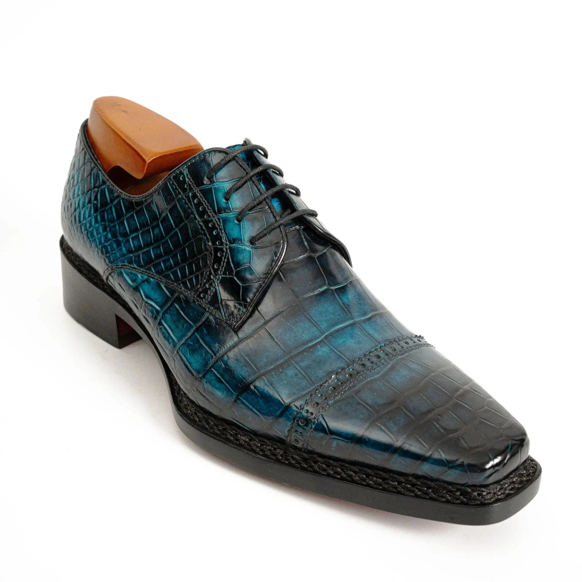 Handmade Nile Crocodile Derby – Norwegian Stitch & Silk Lining