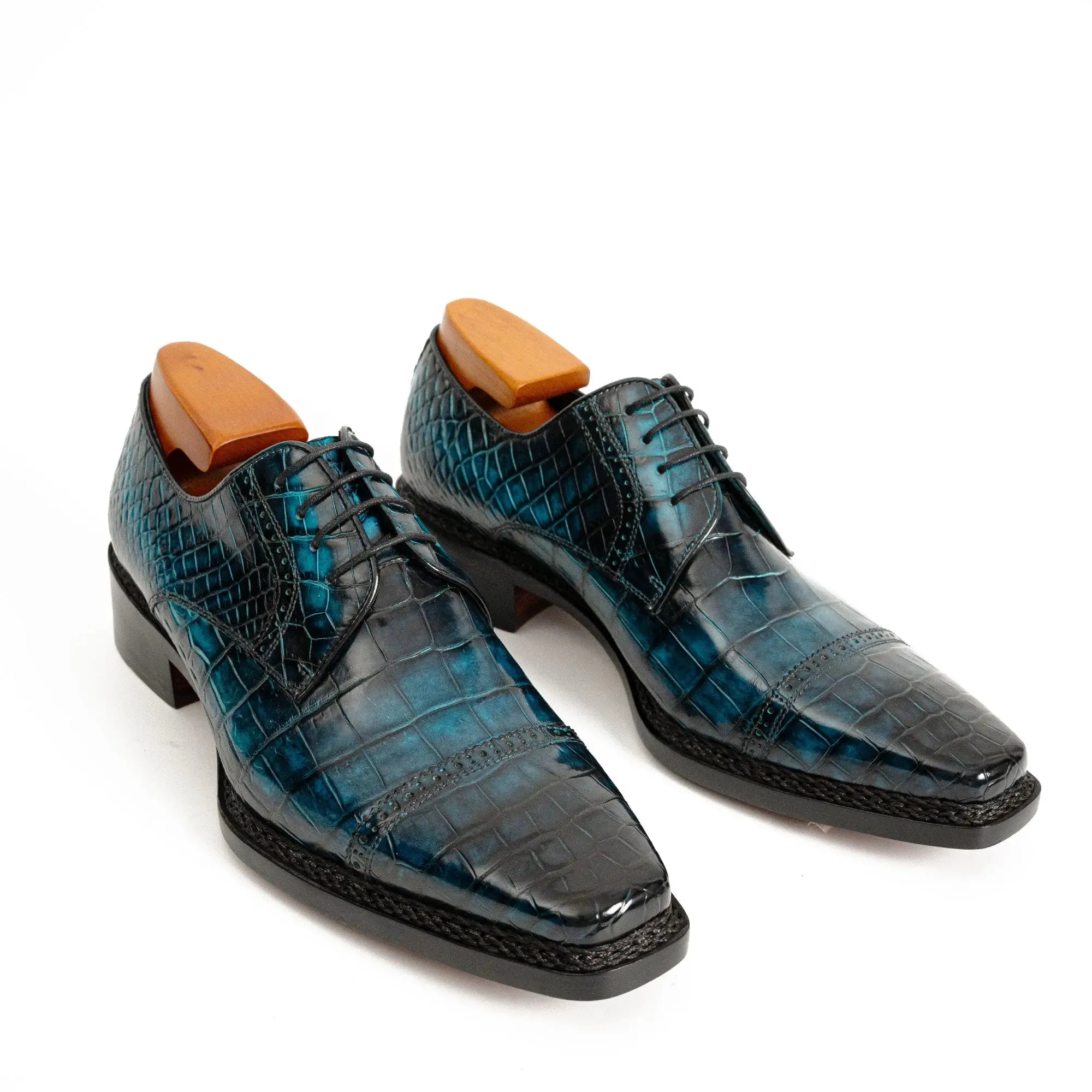 Handmade Nile Crocodile Derby – Norwegian Stitch & Silk Lining