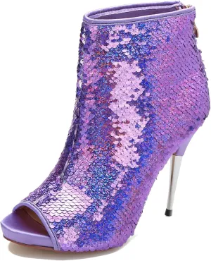 Hanfike Fashion Sandal Boots for Women Stiletto Open Toe Dressy Ankle Booties Shoes