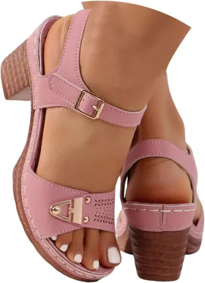 Hbeylia Platform Chunky Heels Sandals for Women Dressy Open Toe Low Block Heeled Fashion Wedding Party Dress Sandals Buckle Ankle Strap Casual Pumps Summer Shoes