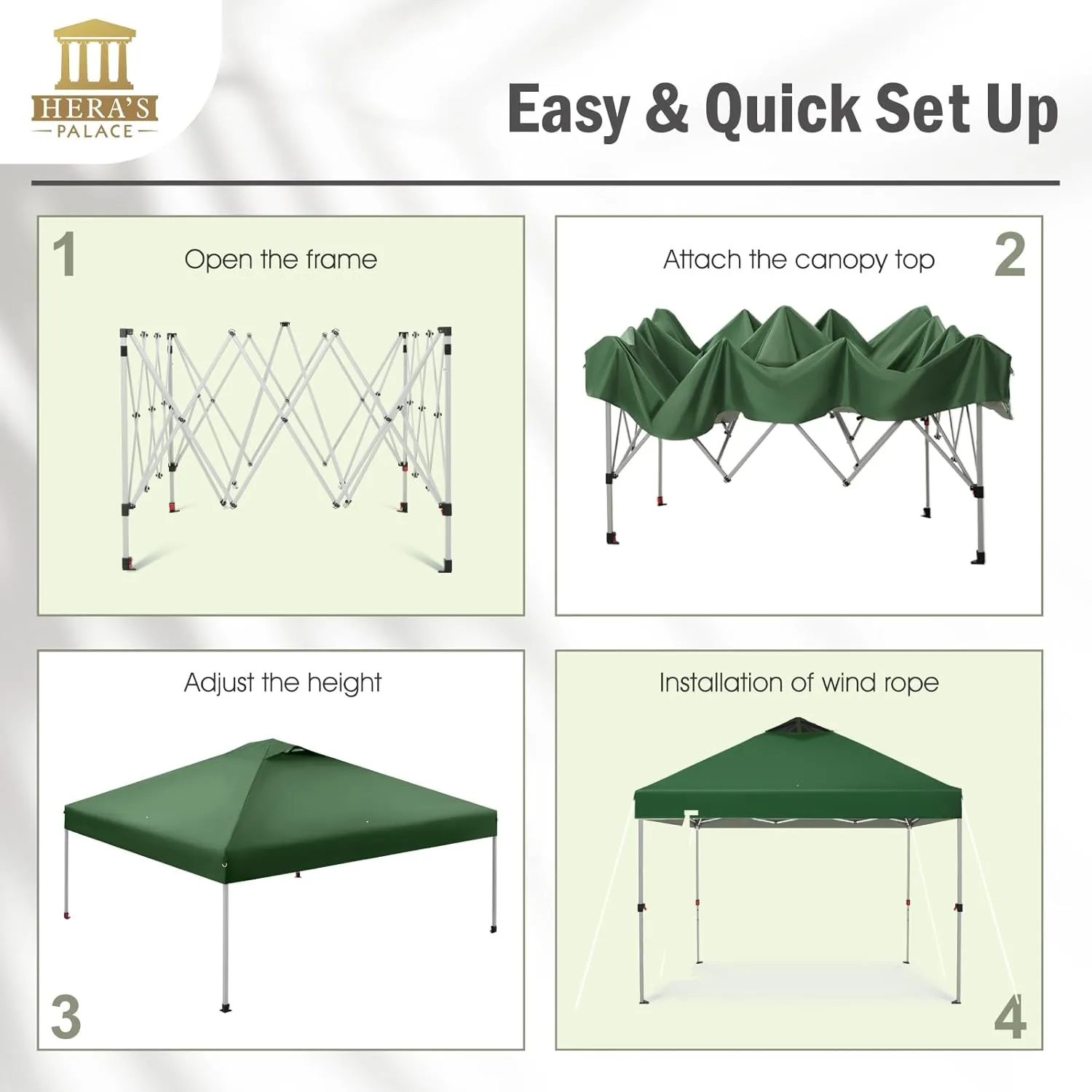 HERA'S PALACE 10x10 Pop Up Canopy Outdoor Tent for Patio with Bag Easy Up Shade Canopies Heavy Duty Event Tents for Backyard, Bench, Garden