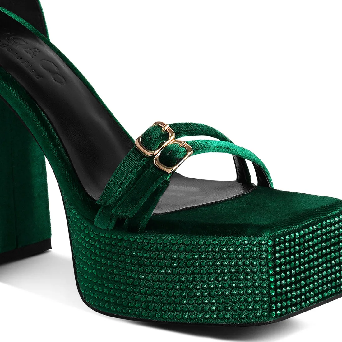 High Platform Diamante Lace Up Sandals