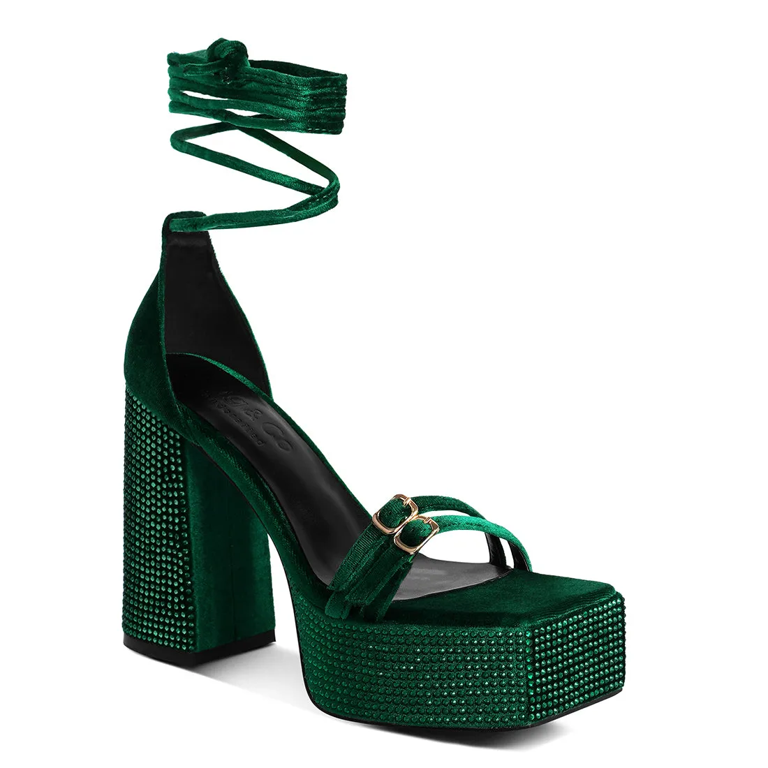 High Platform Diamante Lace Up Sandals