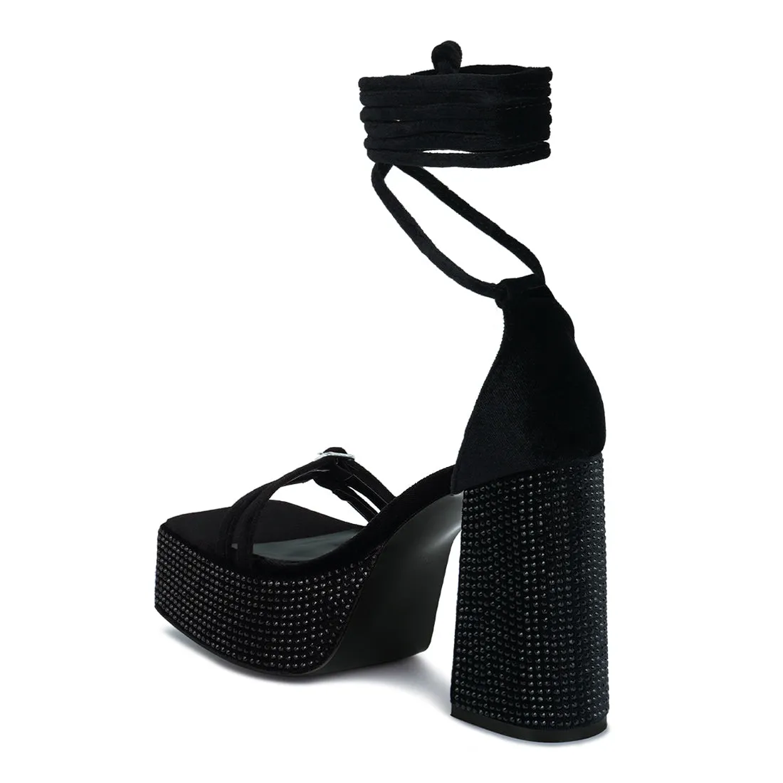 High Platform Diamante Lace Up Sandals