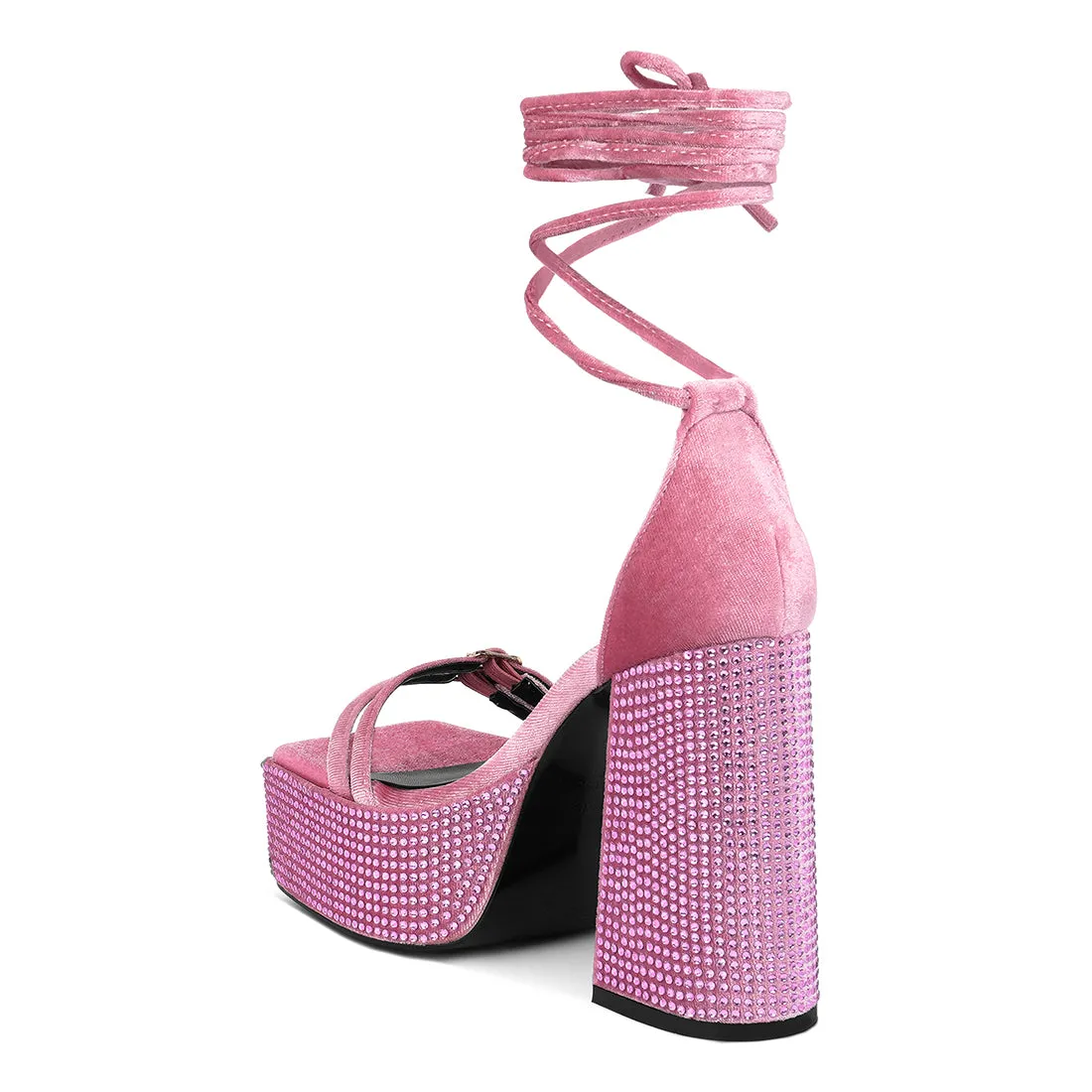 High Platform Diamante Lace Up Sandals