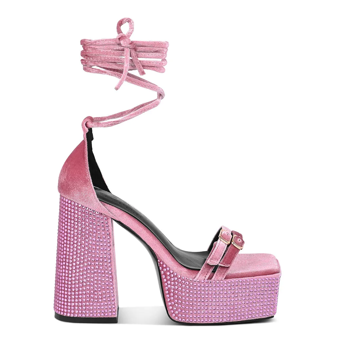 High Platform Diamante Lace Up Sandals