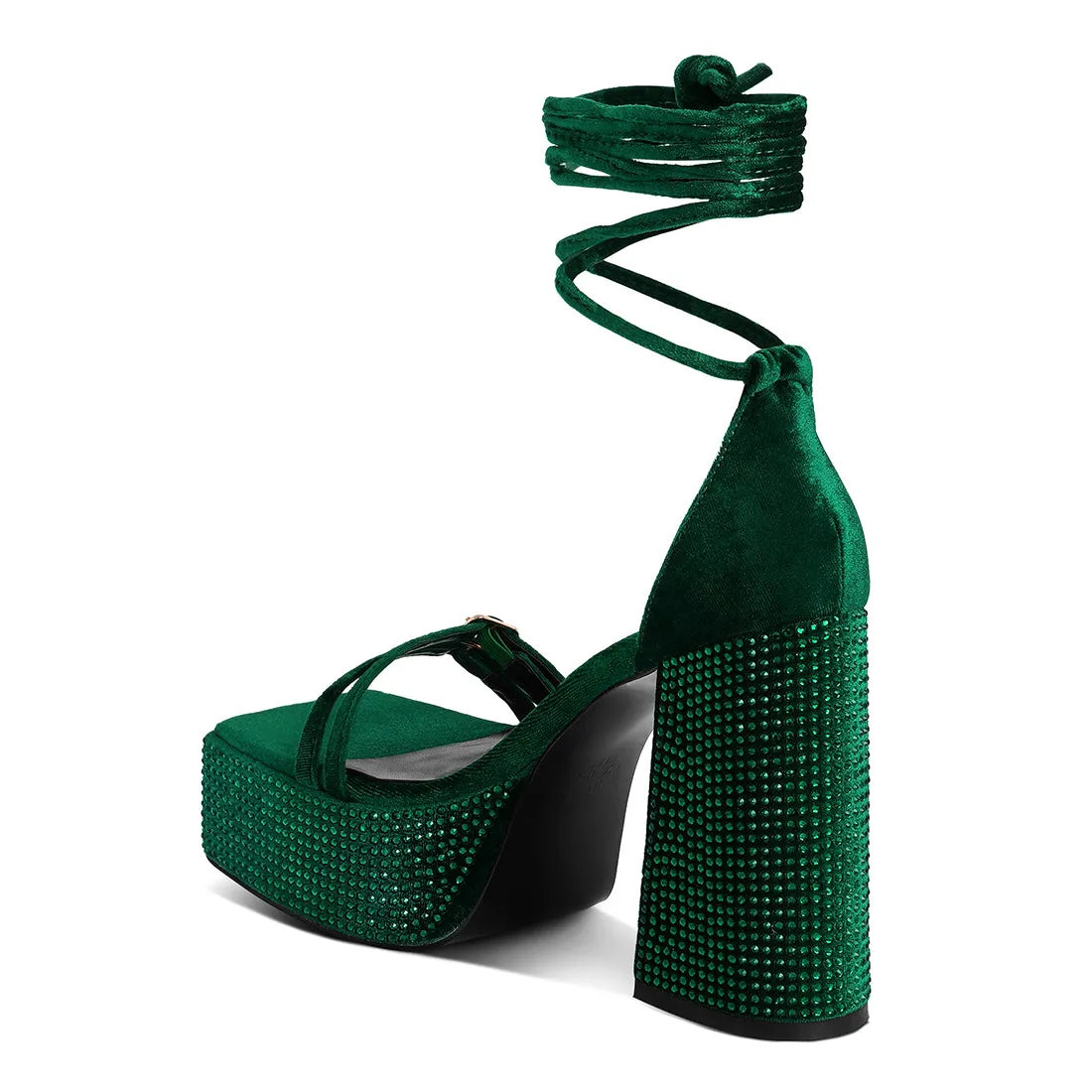 High Platform Diamante Lace Up Sandals