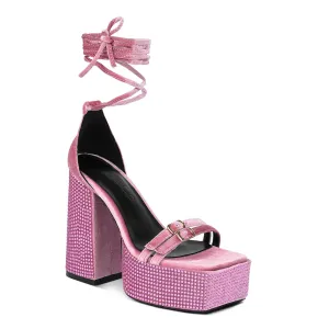 High Platform Diamante Lace Up Sandals