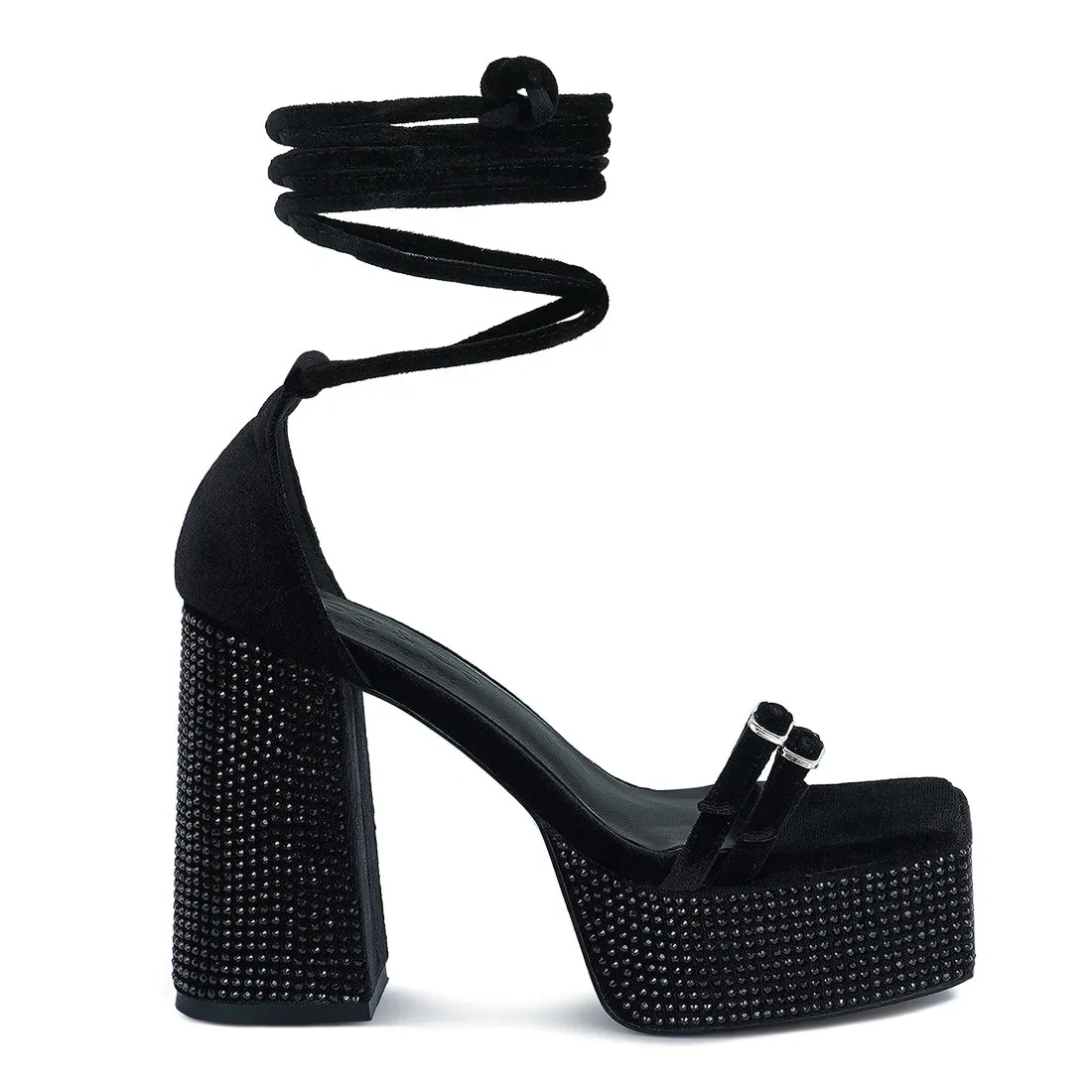 High Platform Diamante Lace Up Sandals