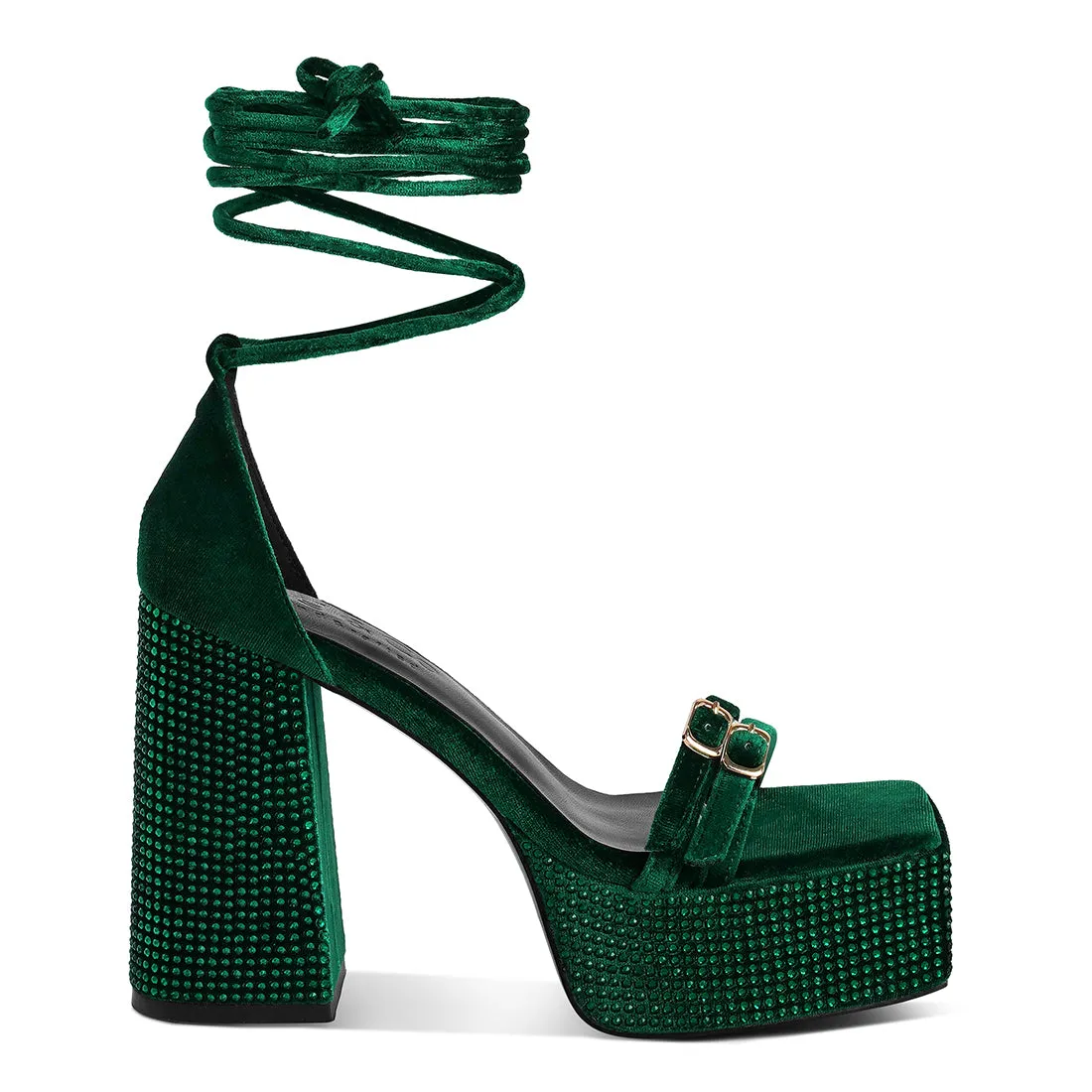 High Platform Diamante Lace Up Sandals