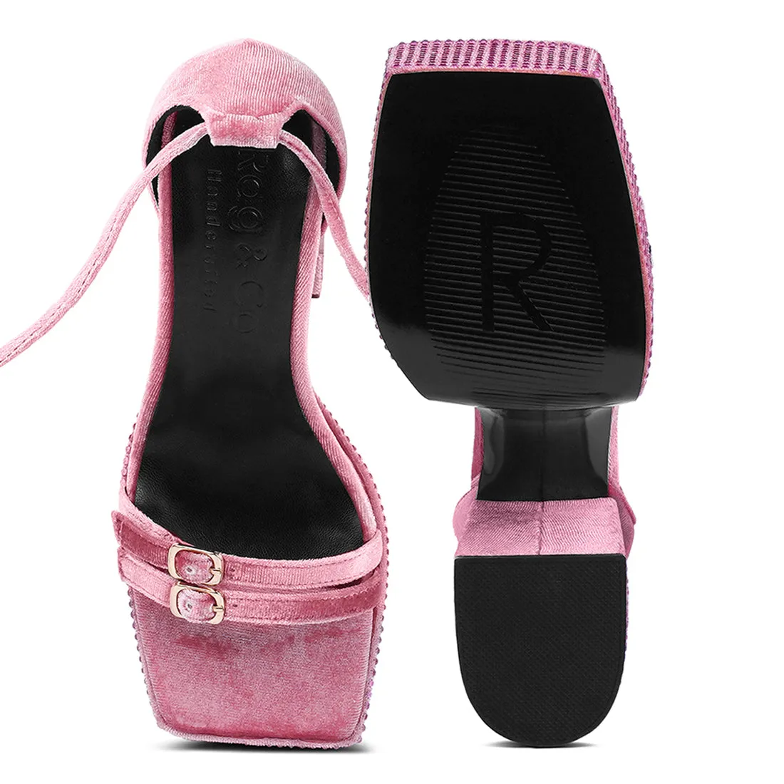 High Platform Diamante Lace Up Sandals