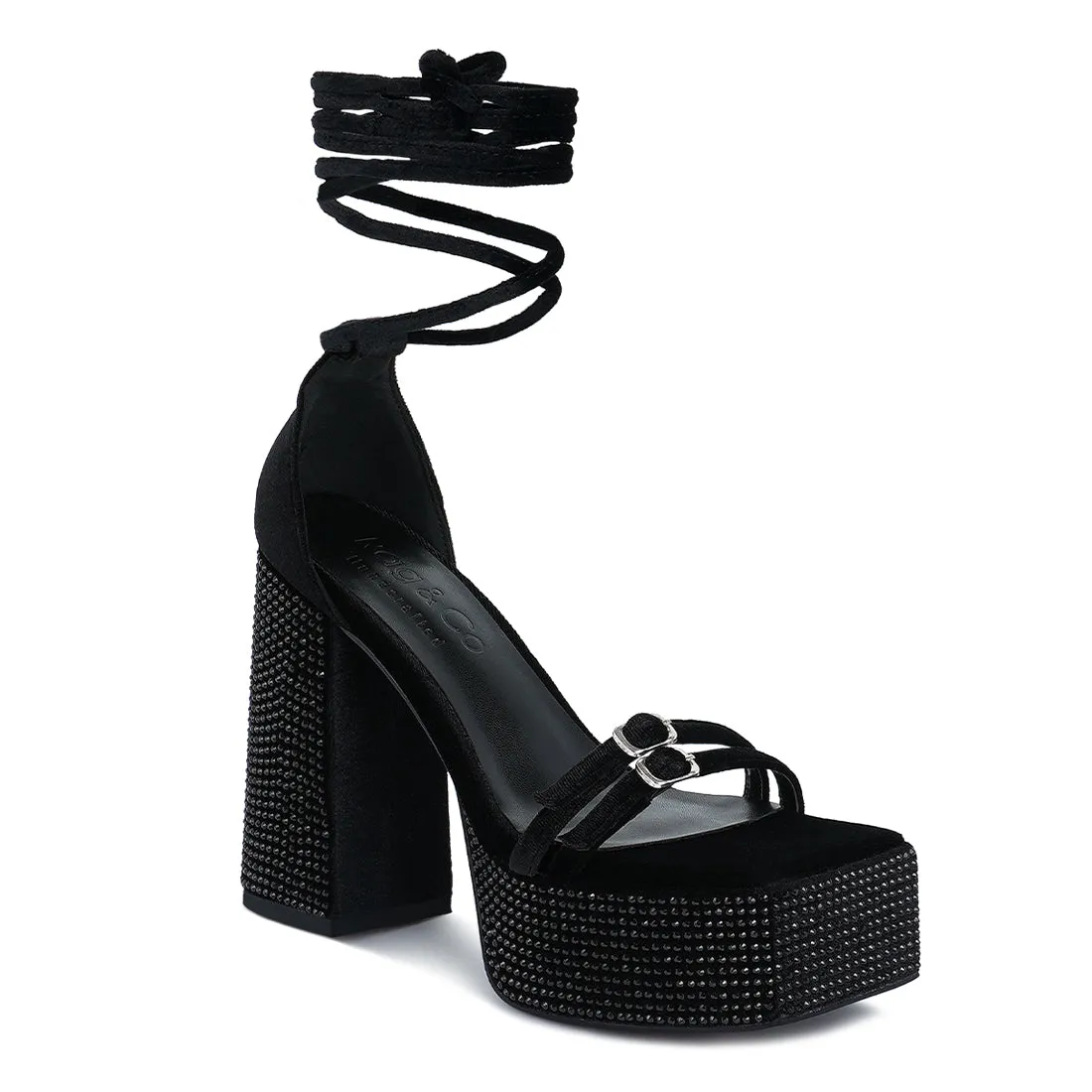 High Platform Diamante Lace Up Sandals