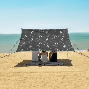 Hockey Pattern with Players Beach Camping Tent Sun Shelter for Whole Family, Beach Shade Canopy with UPF50  UV Protection,Easy Set Up and Carry,Outdoor Shade for Trips, Fishing, Backyard Fun Pi