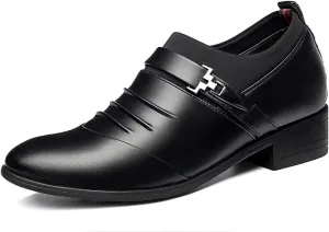 HOOENG Oxford Formal Shoes for Men Slip On Pleated Monk Strap Height Increasing Elevator 2.7 Inches Leather Non Slip Anti-Slip Slip Resistant Outdoor (Color : Black Taller, Size : 9)