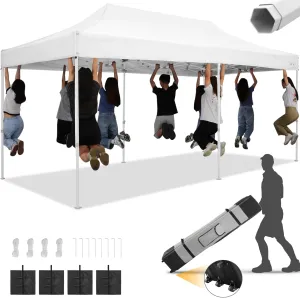 HOTEEL 10x20 Heavy Duty Pop Up Canopy Tent for Parties Event Wedding Commercial Instant Canopy with Roller Bag, Party Tent Waterproof UV 50 &Windproof, Upgraded Thick Hexagonal Legs, White