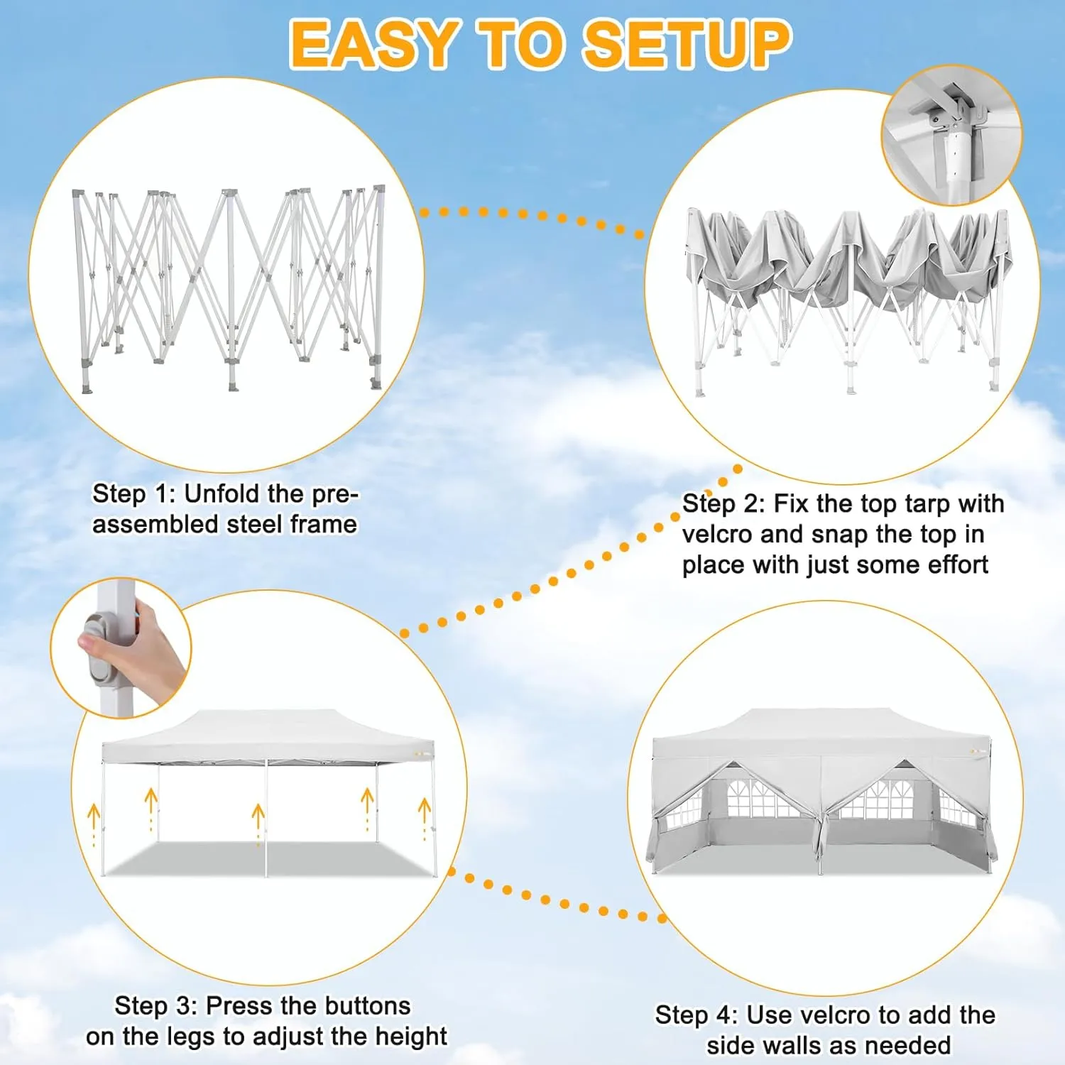 HOTEEL 10x20 Heavy Duty Pop Up Canopy Tent for Parties Event Wedding Commercial Instant Canopy with Roller Bag, Party Tent Waterproof UV 50 &Windproof, Upgraded Thick Hexagonal Legs, White