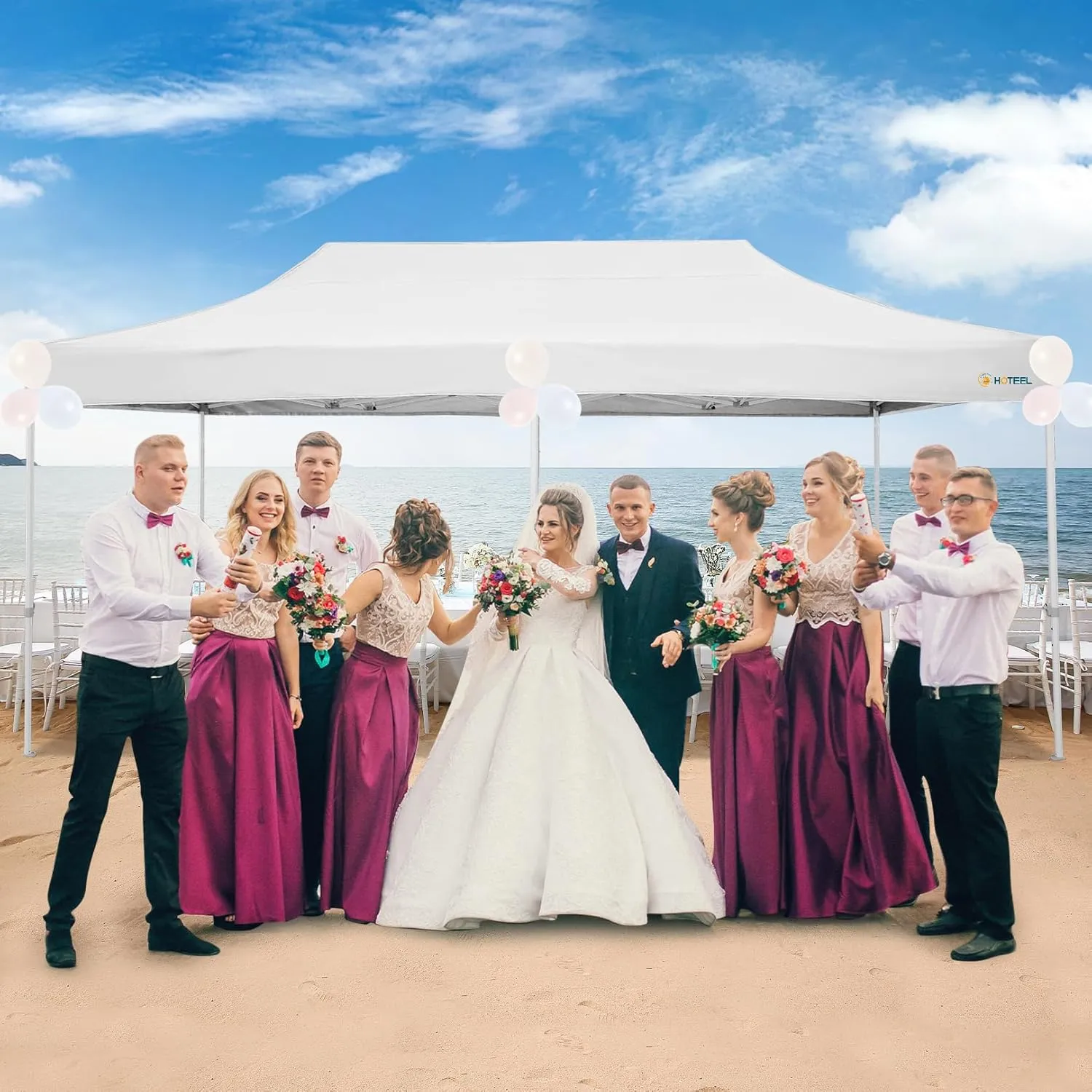 HOTEEL 10x20 Heavy Duty Pop Up Canopy Tent for Parties Event Wedding Commercial Instant Canopy with Roller Bag, Party Tent Waterproof UV 50 &Windproof, Upgraded Thick Hexagonal Legs, White