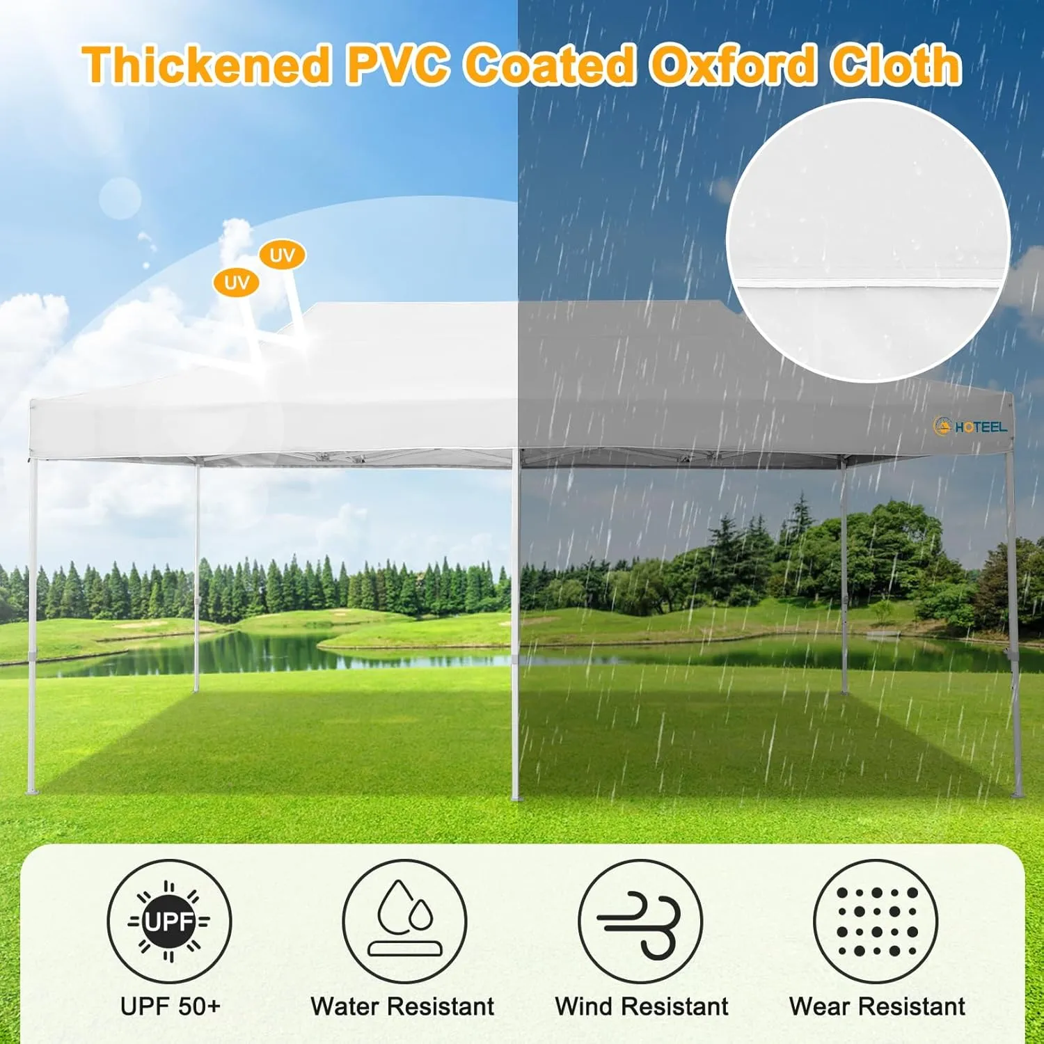 HOTEEL 10x20 Heavy Duty Pop Up Canopy Tent for Parties Event Wedding Commercial Instant Canopy with Roller Bag, Party Tent Waterproof UV 50 &Windproof, Upgraded Thick Hexagonal Legs, White
