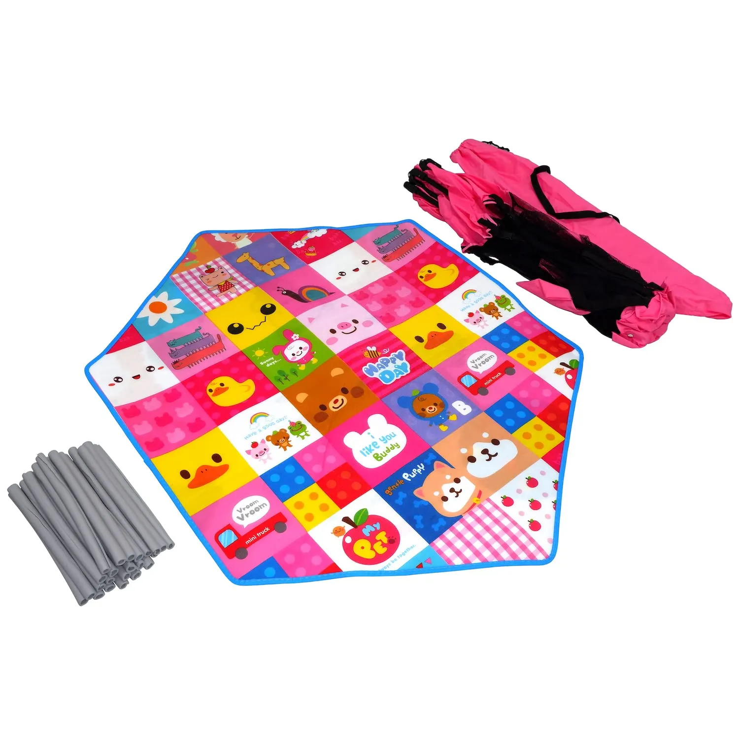 HTTMT- Hexagon Safety Playpen Portable Foldable Mesh Playard Infants Baby Toodler Animals Fence w/Travel Bag Nursery Furniture For Indoor Outdoor - Dark Pink