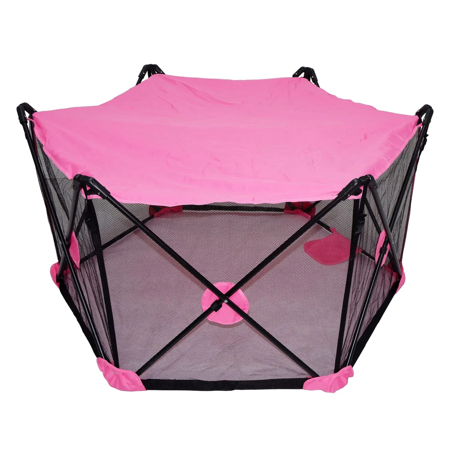 HTTMT- Hexagon Safety Playpen Portable Foldable Mesh Playard Infants Baby Toodler Animals Fence w/Travel Bag Nursery Furniture For Indoor Outdoor - Dark Pink