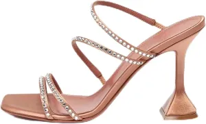 iadore Women's High Heels, Square Open Toe Sparkly Four Rhinestone Straps Backless Slip On Sandals Triangle Heeled Pump Shoes 4 Inches