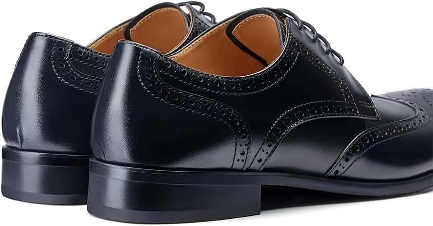 Jepsengord Men's Dress Shoes Wingtip Genuine Cowhide Leather Oxfords with Brogue Formal Business Wedding Derby Shoes