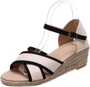 JITUUE Wedge Sandals For Women Summer Platform Shoes For Women Slip Canvas Hemp Rope Bottom Women'S Espadrilles