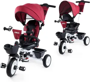 JMMD Baby Trike, 6-in-1 Kids Stroller Tricycle with Adjustable Push Handle, Removable Canopy, Safety Harness for 6 Months - 5 Year Old(Red)