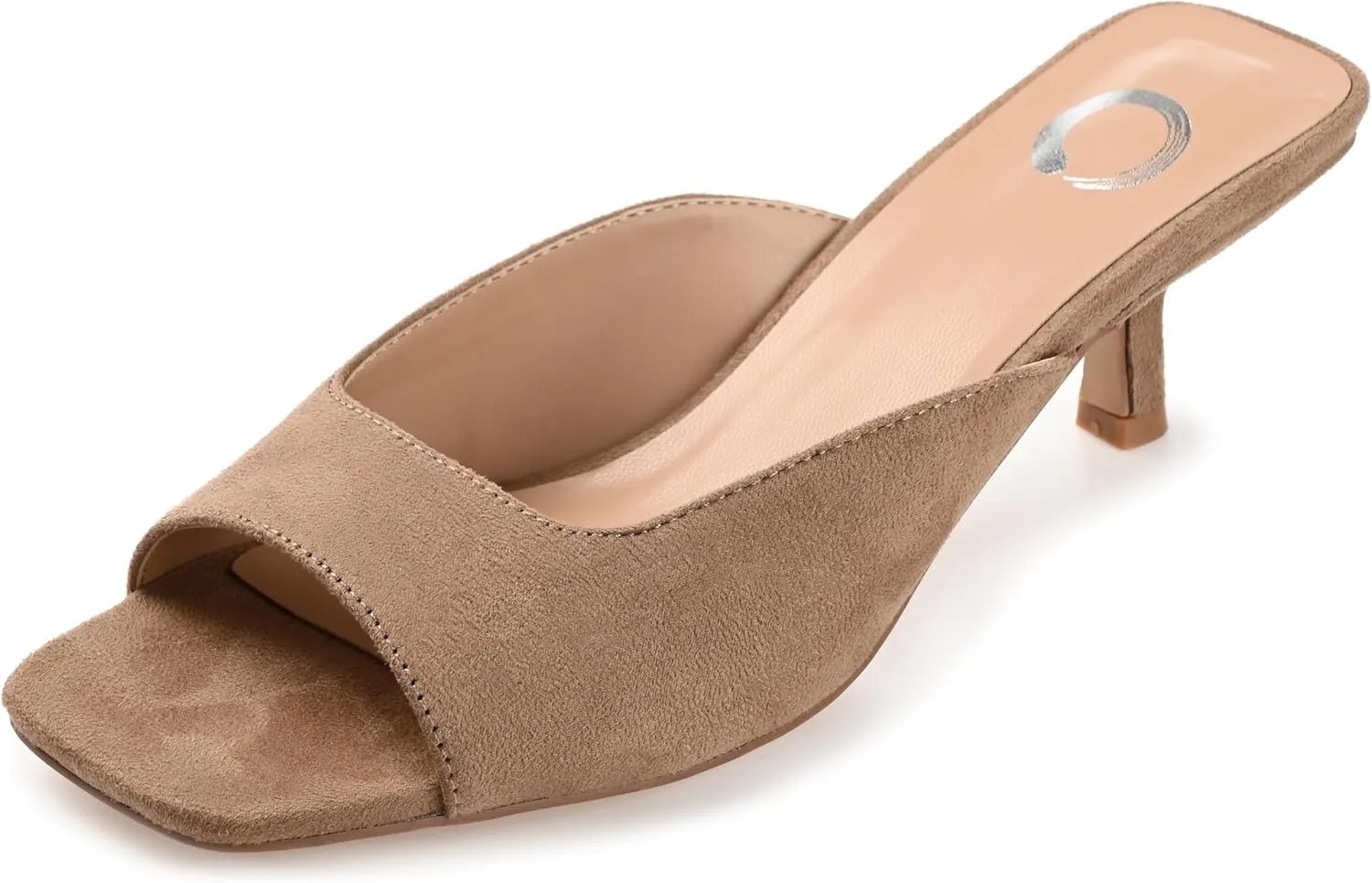 Journee Square Open Toe Kitten Heel Pump for Women - Larna Slip-On Heeled Fashion Sandal