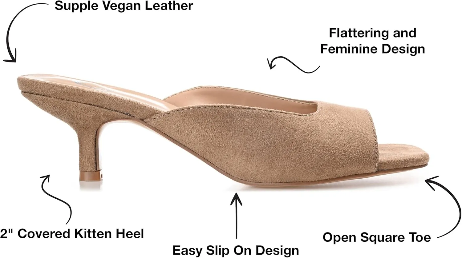 Journee Square Open Toe Kitten Heel Pump for Women - Larna Slip-On Heeled Fashion Sandal