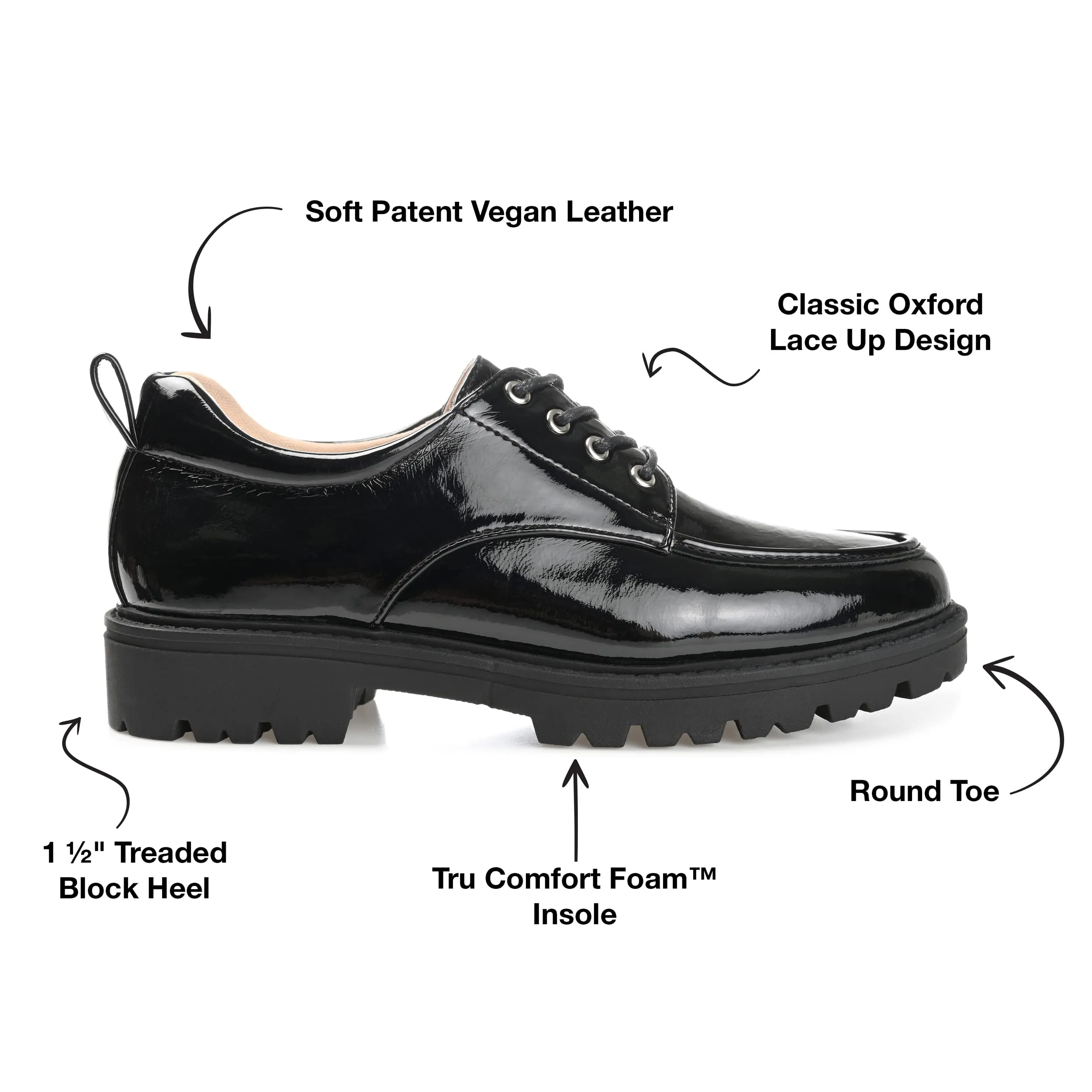 Journee Womens Zina Tru Comfort Foam Almond Toe Lace-up Oxford Black