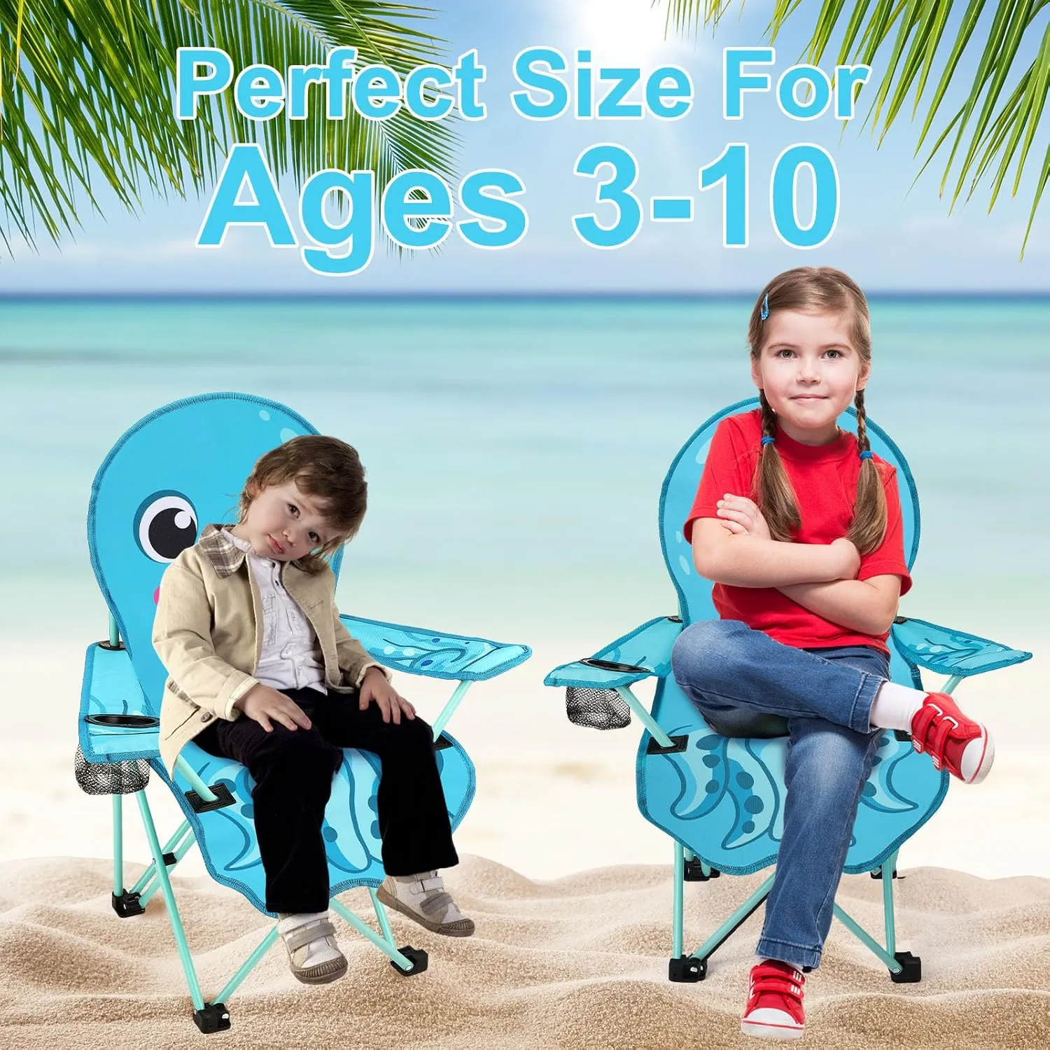 KABOER Kids Outdoor Folding Lawn and Camping Chair with Cup Holder and Carrying Bag, Children's Camping Chairs