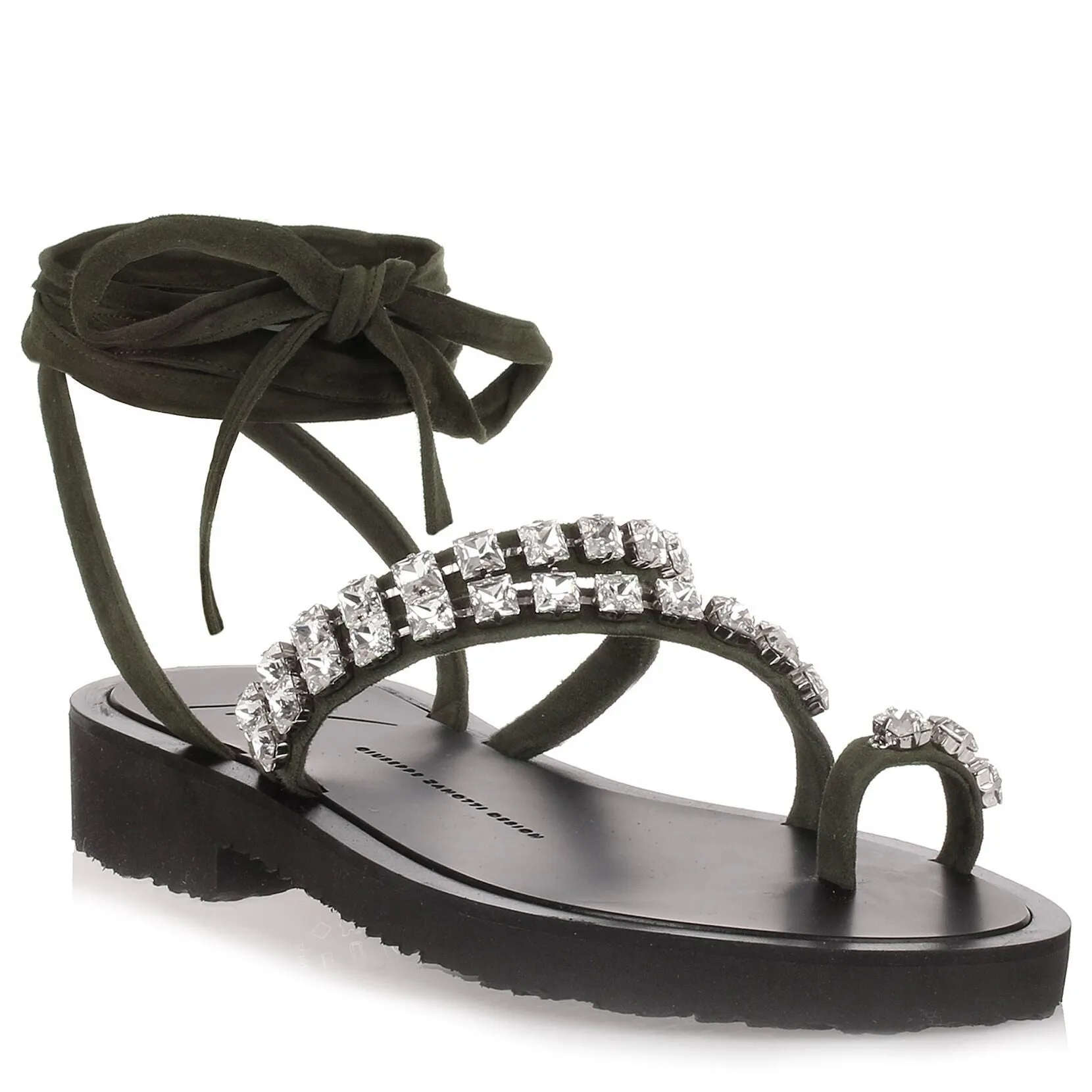 Khaki suede crystal sandal