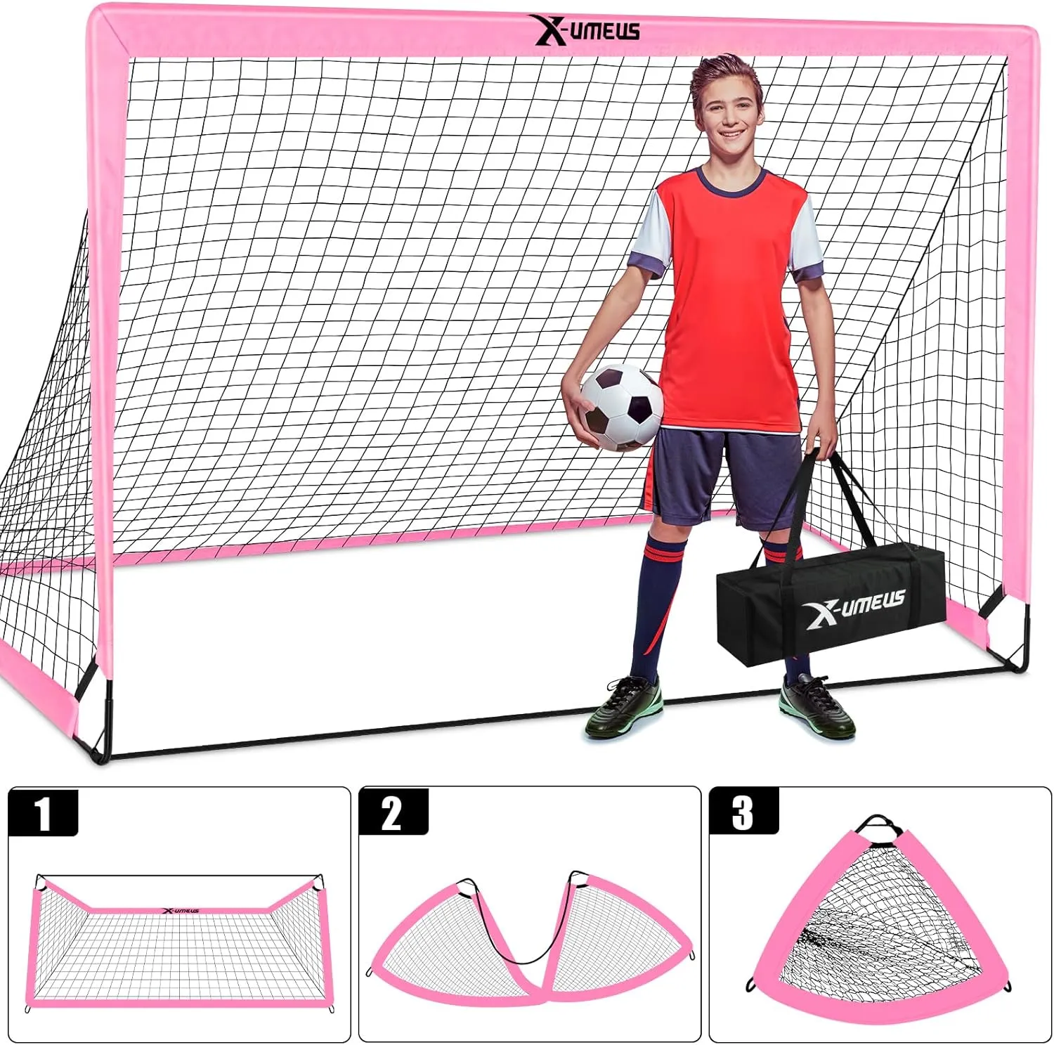 Kids Soccer Goals for Backyard Set of 2, 6x4 ft Portable Pop Up Soccer Goal Training Equipment with Soccer Ball, Ladder and Cones, Soccer Nets for Backyard for Kids Youth Toddler Outdoor Sports Games