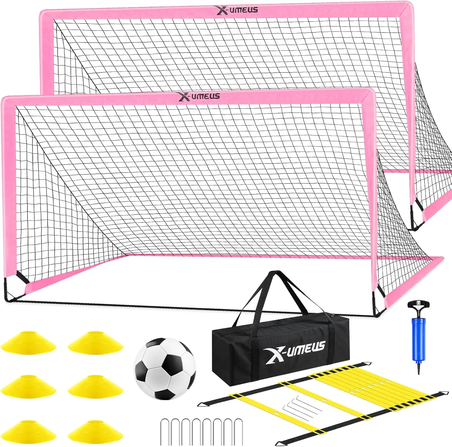 Kids Soccer Goals for Backyard Set of 2, 6x4 ft Portable Pop Up Soccer Goal Training Equipment with Soccer Ball, Ladder and Cones, Soccer Nets for Backyard for Kids Youth Toddler Outdoor Sports Games