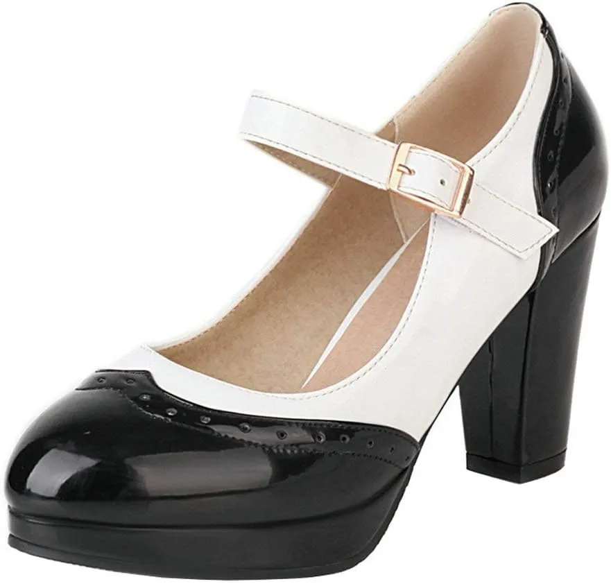KOKOMOMO Womens Wingtip Mary Jane Oxford High Heels Ankle Strap Platform Vintage Pumps