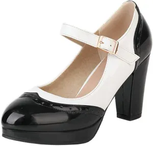 KOKOMOMO Womens Wingtip Mary Jane Oxford High Heels Ankle Strap Platform Vintage Pumps
