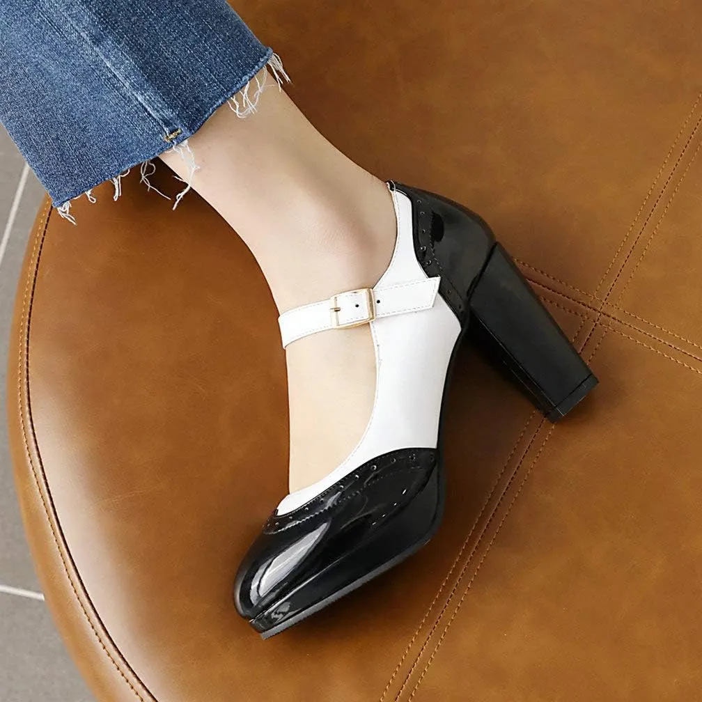 KOKOMOMO Womens Wingtip Mary Jane Oxford High Heels Ankle Strap Platform Vintage Pumps